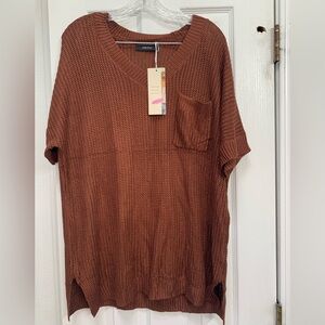 NWT Brown Knit Short Sleeve Sweater